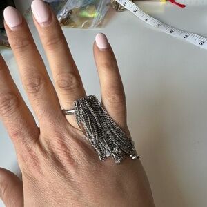 BCBG MaxAzria Silver Fringed Ring